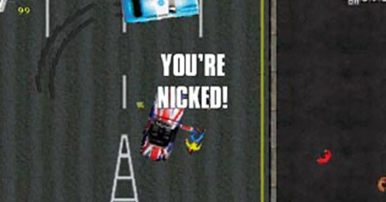 Cena de GTA London 1969 mostrando rua londrina com fezes de cachorro ao estilo da revista Viz