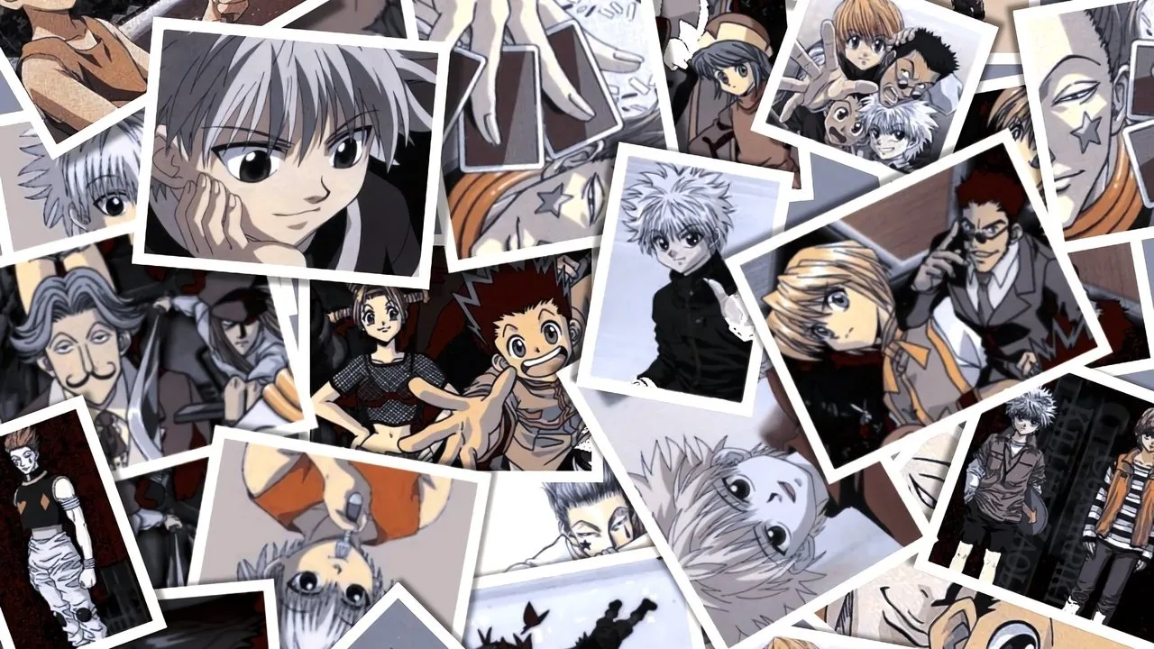 Jovem fazendo flexão ao lado de uma pilha de volumes de Hunter x Hunter, com suco verde ao fundo