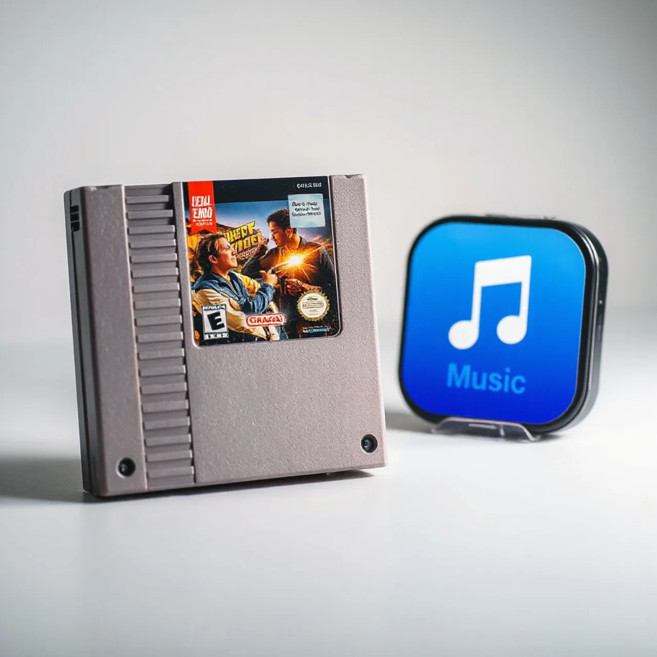 Máscara de Majora ao centro, sobreposta ao logotipo Nintendo Music e ao título da trilha sonora de Zelda