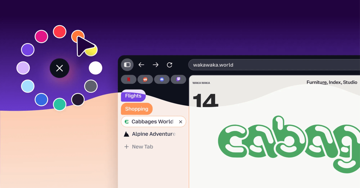Tela do Firefox exibindo abas redondas, barra de endereços curva e nova paleta de cores ao lado da versão antiga