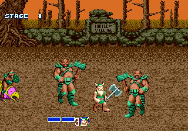 Um jovem faz flexões ao lado de TV exibindo Golden Axe, segurando controle e usando fone de ouvido