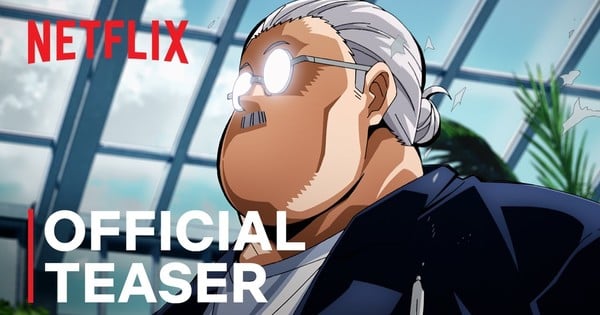 Jovem em roupa esportiva faz agachamento com controle da Netflix ao lado, tela exibindo Sakamoto Days 2