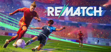 Jovens jogando Rematch no PS5, vestindo roupas esportivas, com garrafa d'água e tênis ao lado