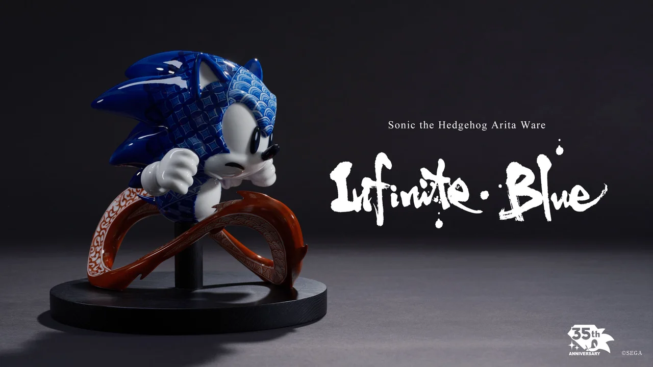 Escultura Sonic the Hedgehog Arita Ware Infinite Blue em porcelana azul
