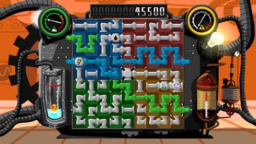 Steam Machine sobre uma mesa, com controle DualShock, teclado mecânico e logo da Steam iluminado ao fundo