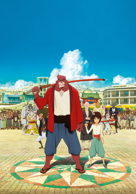 Capa colorida de “The Goblin Samurai” ao lado de “My Crush’s Crush” em um estande da Anime NYC, com fãs ao fundo