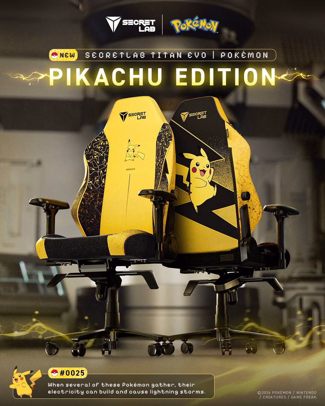 Secretlab TITAN Evo Pokémon Pikachu Edition "Brinque nas Sombras"