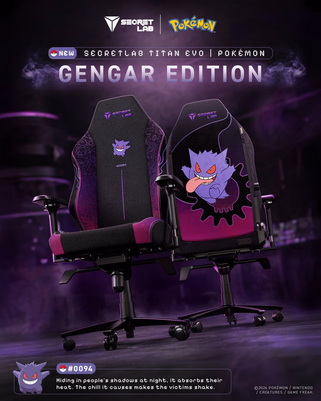 Secretlab TITAN Evo Pokémon Gengar Edition "Brinque nas Sombras"