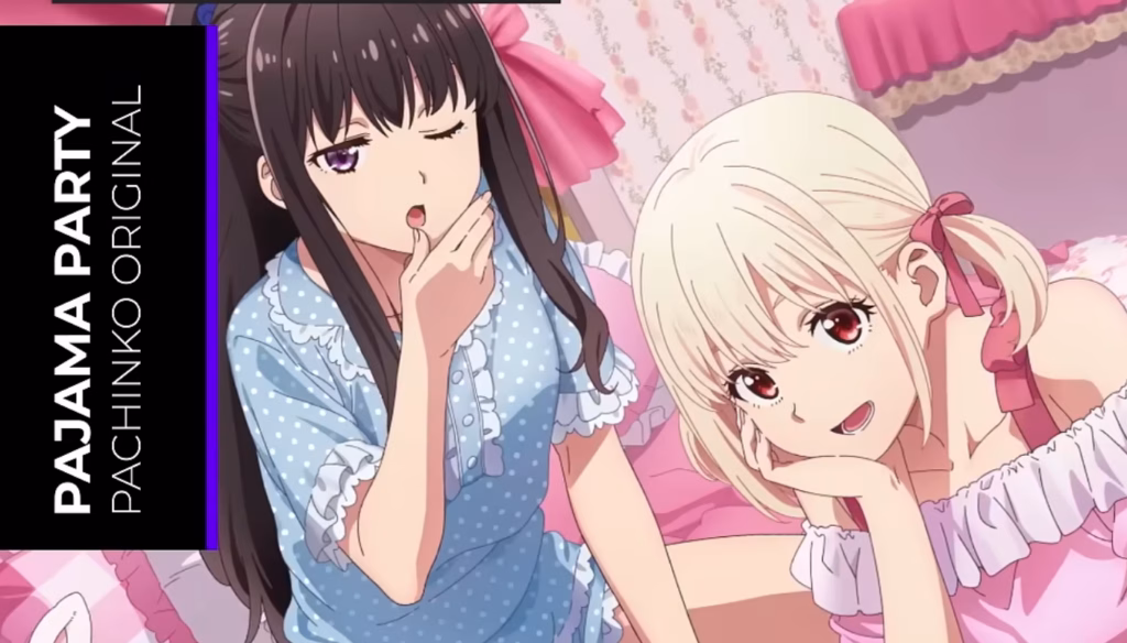 takina and chisato lycoris recoil pachinko sleepover original visual